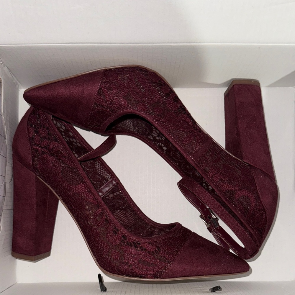 Call It Spring Burgundy Lace Heels